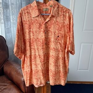 Men's Orange Floral Button Down Shirt
